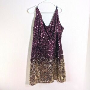 Venus Burgundy & Gold Ombre Sequin V-Neck Mini Dress